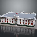 Detailed Architectural Model of White Building With Canadian Flag and Red Windows
