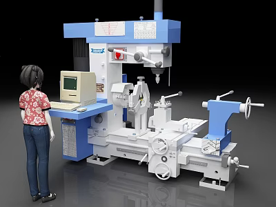 Industrial Equipment With Operator Control Panel And Machine Tool For Manufacturing Process 3d model