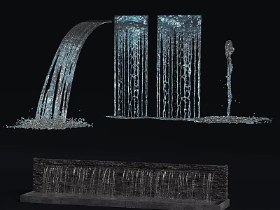 Various Water Fountain Designs Featuring Waterfall Vertical Sheets and Decorative Bases 3d model