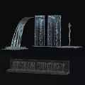 Various Water Fountain Designs Featuring Waterfall Vertical Sheets and Decorative Bases