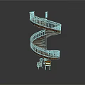 Elegant Wooden Spiral Staircase Design With Metal Railings Chair And Small Table