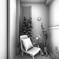 Villa Balcony Featuring Green Louvered Shutter Potted Plants Cozy Chair And Scenic View