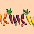Fresh Colorful Carrots With Orange Purple Yellow Varieties Whole And Sliced Green Tops
