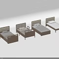 Modern Single Beds With Wooden Frames And Different Design Options Including Bedside Tables 3d model