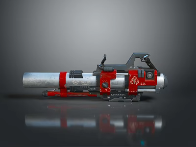 Red And Silver Heavy Duty Mechanical Weapon With Modern Design And Barrel Structure 3d model