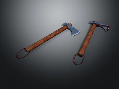 Professional Hardware Tools Axes With Sturdy Wooden Handles And Sharp Metal Heads 3d model