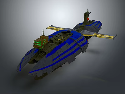 Military Vehicle with Blue and Gray Paint Yellow Wings Top Radar Equipment and Complex Structure 3d model
