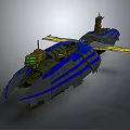 Military Vehicle with Blue and Gray Paint Yellow Wings Top Radar Equipment and Complex Structure