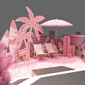 Shang Chao Reed Pink Reed Display Bear Beach Meichen Shopping Mall Display Red Crowned Crane Shopping Mall Meichen Coconut Tree Stack Head Design 3d model