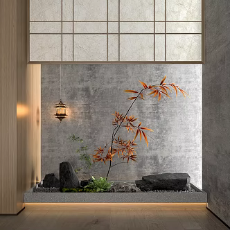 Modern new Chinese interior landscape sketch plant pile landscape stone 3d model