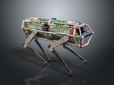 Mechanical Creature With Four Metallic Legs And Green Brown Design Structure 3d model