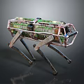 Mechanical Creature With Four Metallic Legs And Green Brown Design Structure 3d model