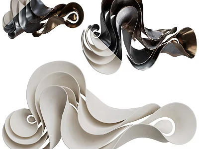 Modern Abstract Wall Decor With Curved Shapes In Black White Brown 3d model