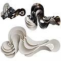 Modern Abstract Wall Decor With Curved Shapes In Black White Brown
