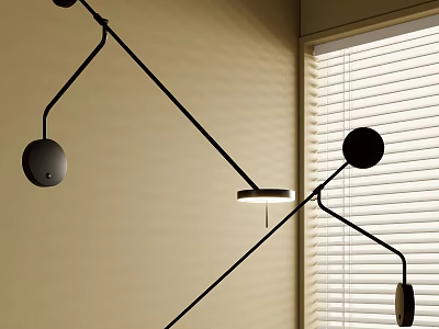 Modern Indoor Wall Lamp with Black Metal Arm Circular Shade Soft Lighting and Window Blinds 3d model