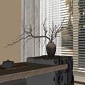 Ceramic Vase With Dried Branches Placed On Stone Pedestal By Window