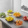 Fresh Assorted Fruits Platter With Green Apples Lemons Oranges Peaches Pineapple And Avocados On Table