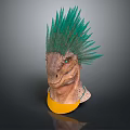Mythical Creature Character Head Model With Green Spiky Mane Brown Skin And Yellow Base