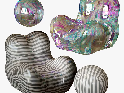 Stylish Single Sofa Designs With Striped Pattern And Colorful Transparent Glossy Spherical Decor 3d model