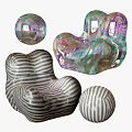 Stylish Single Sofa Designs With Striped Pattern And Colorful Transparent Glossy Spherical Decor