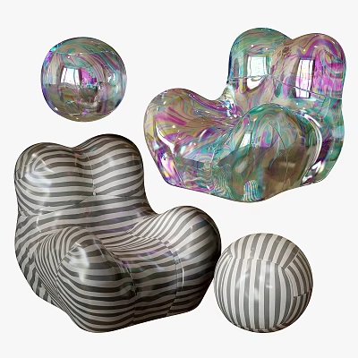 Stylish Single Sofa Designs With Striped Pattern And Colorful Transparent Glossy Spherical Decor 3d model