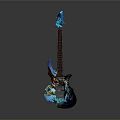Vibrant Modern Electric Guitar With Blue Black Gradient And Patterned Body Design