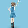 Woman with Pigtails in Blue Plaid Dress Holding Magic Wand and Black Boots
