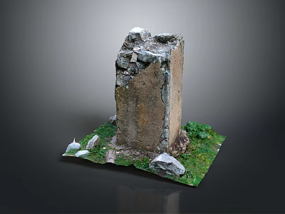 Ancient Stone Structure Model With Grass Base And Surrounding Stones 3d model