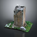 Ancient Stone Structure Model With Grass Base And Surrounding Stones