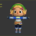 Cute Fantasy Cartoon Character With Yellow Hair Horns And Blue White Top Orange Belt Outfit