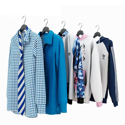 Various Stylish Clothes Hanging On Hooks With Different Colors And Patterns 3d model