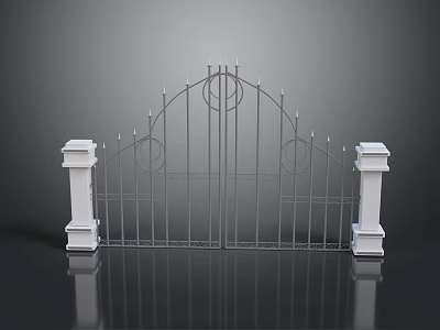 Stylish Wrought Iron Bed Frame Featuring Curved Top And White Pillar Details 3d model