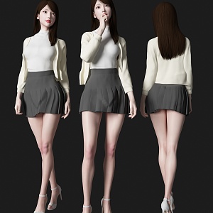 temperament beauty figure standing posture woman asian 3d model