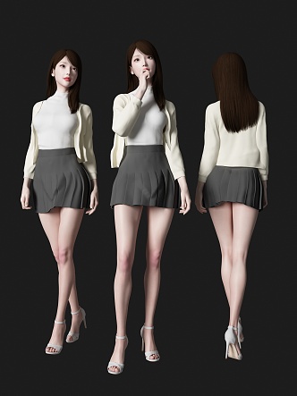 temperament beauty figure standing posture woman asian 3d model