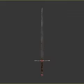 Ancient Metal Sword With Long Blade And Decorative Red Hilt On Grey Background