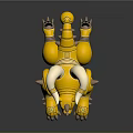 Yellow horned creature with green eyes and golden decorated body lying on dark surface 3d model
