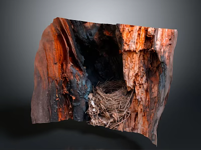 Natural Garden Landscape Featuring Weathered Wood with Bird Nest and Organic Texture 3d model