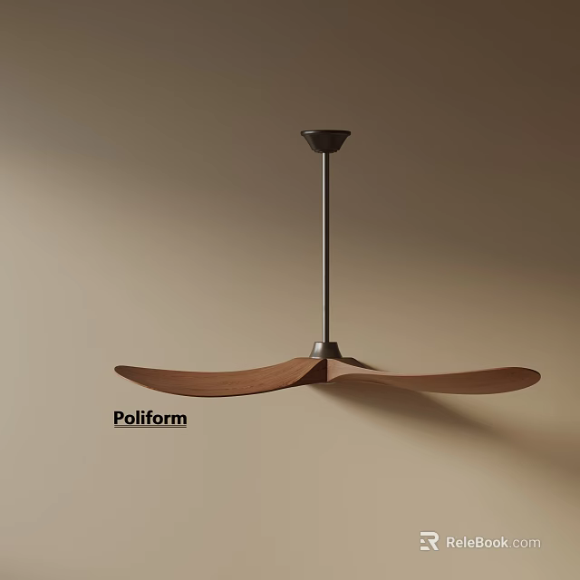 Poliform Modern Ceiling Light With Wooden Blades And Black Metal Rod 3d model 