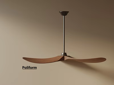 Poliform Modern Ceiling Light With Wooden Blades And Black Metal Rod 3d model