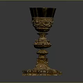 Elegant Golden Decorative Goblet with Intricate Carved Detailing and Ornate Base as Household Decor Item