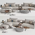 Elegant Modern Sofa And Coffee Table Set With Multiple Cushions Side Table And Ottoman 3d model