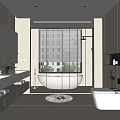 Modern Bathroom Interior With Glass Shower Bathtub Vanity And Storage Cabinets