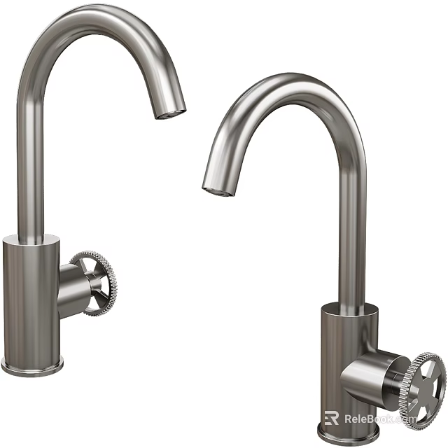 Modern Stainless Steel Faucets With Curved Spout And Rotary Handle Design 3d model 