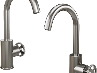 Modern Stainless Steel Faucets With Curved Spout And Rotary Handle Design 3d model
