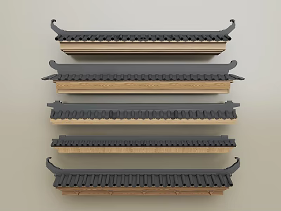 Traditional Chinese Roof Components Featuring Wooden Frames Curved Tiles And Layered Structure 3d model