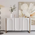 White Console Table With Gold Legs Curved Panels Decorative Items Wall Art Floor Lamp