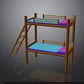 Colorful Wooden Bunk Bed With Orange Frame Blue Pink Mattresses And Ladder