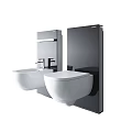 Modern Wall Mounted Bathtub With Black Panel And White Bathroom Fixtures