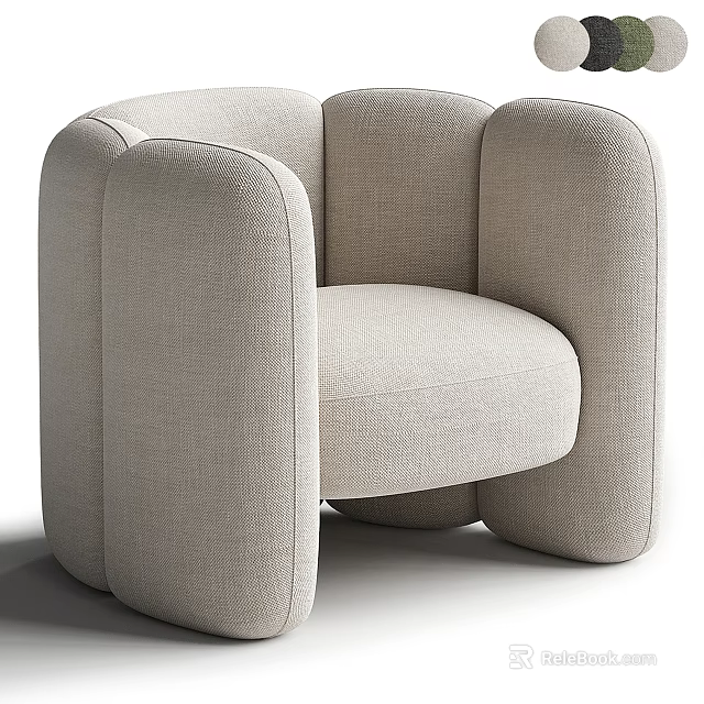Modern Minimalist Single Sofa With Beige Linen Upholstery And Rounded Arms 3d model 
