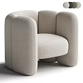 Modern Minimalist Single Sofa With Beige Linen Upholstery And Rounded Arms